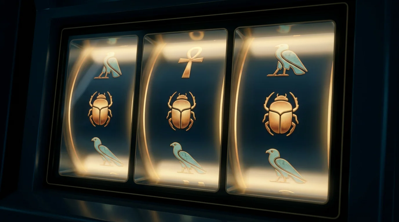 Slot-Symbole auf Walzen, neutraler Hintergrund, keine Logos