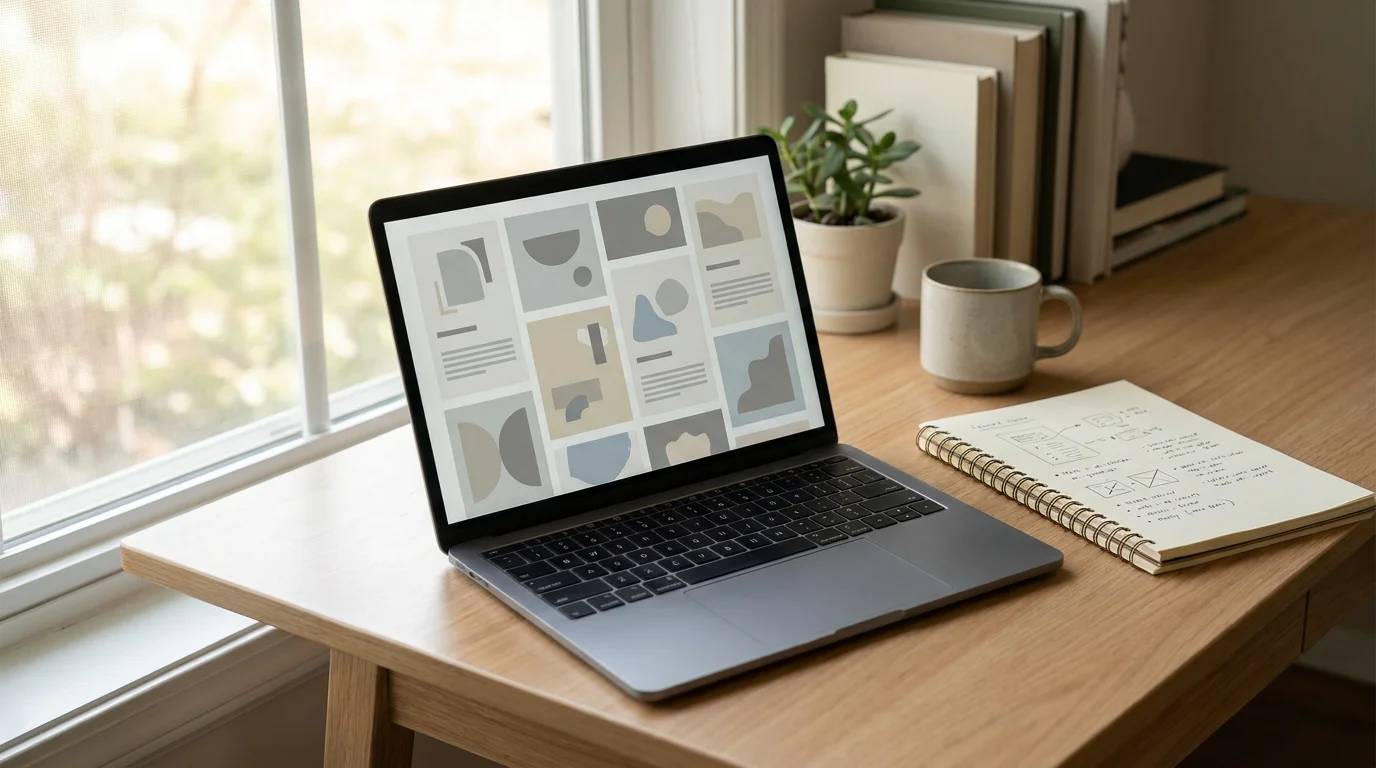 Übersicht von acht Bonus-Marken auf einem Monitor mit Notizbuch daneben
