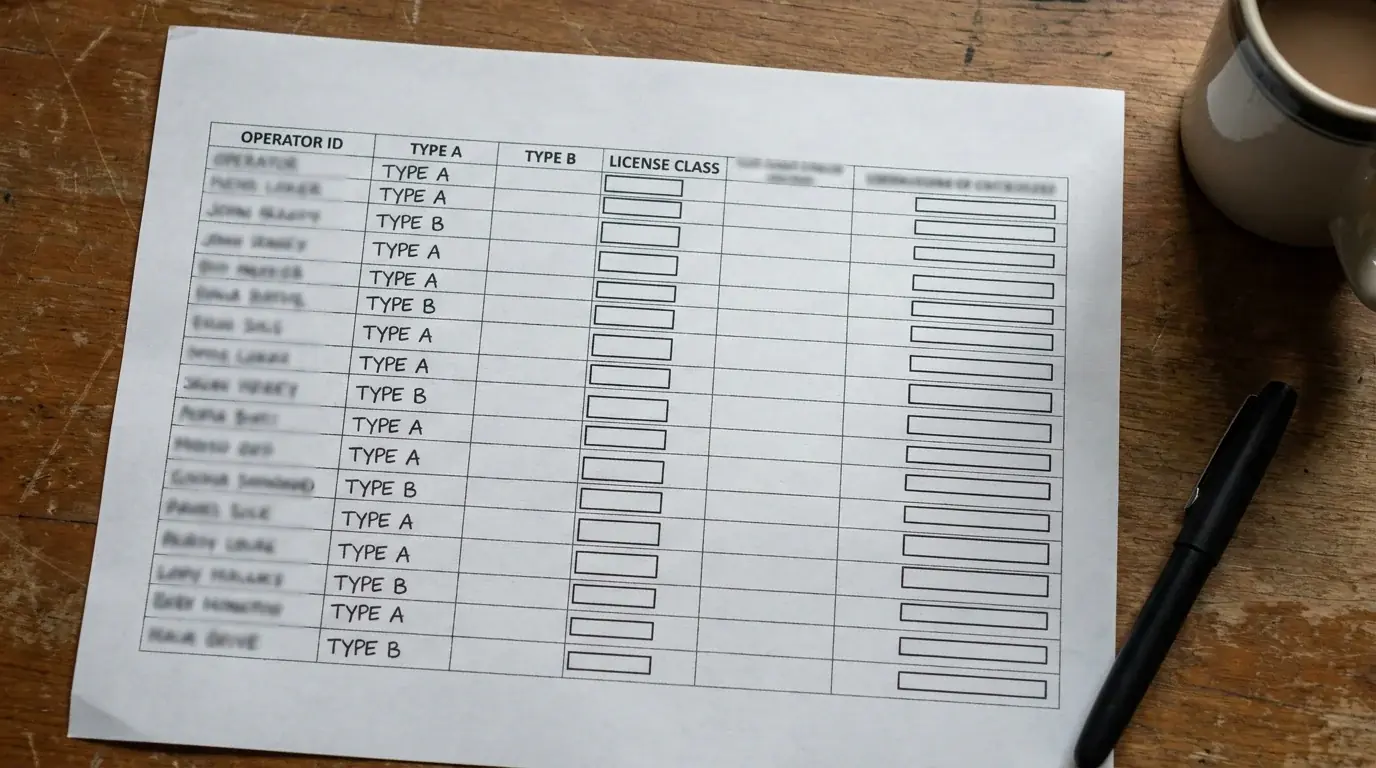 Übersichtstafel mit Anbieter-Logos und kurzen Lizenz-Stempeln auf Papier