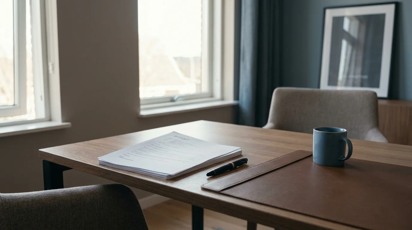 Bürotisch mit ausgedrucktem E-Mail-Verlauf als Sinnbild für Streit-Dokumentation