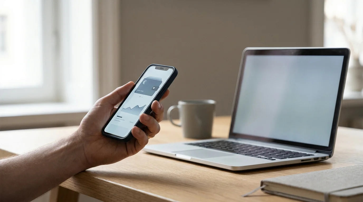 Symbolbild einer Hand mit Smartphone an einer Online-Casino-Kasse