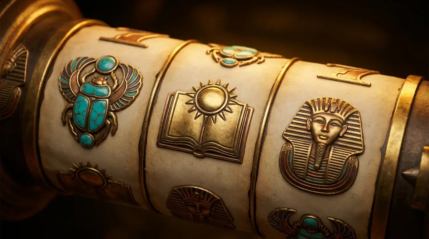 Walzen mit ägyptischen Symbolen als Sinnbild der Book of Ra Versionen