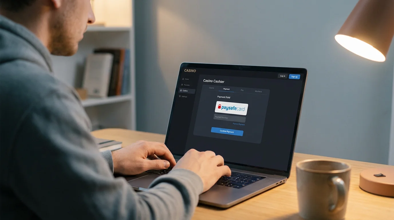 Online-Casino-Kassenbereich mit paysafecard-Auswahl