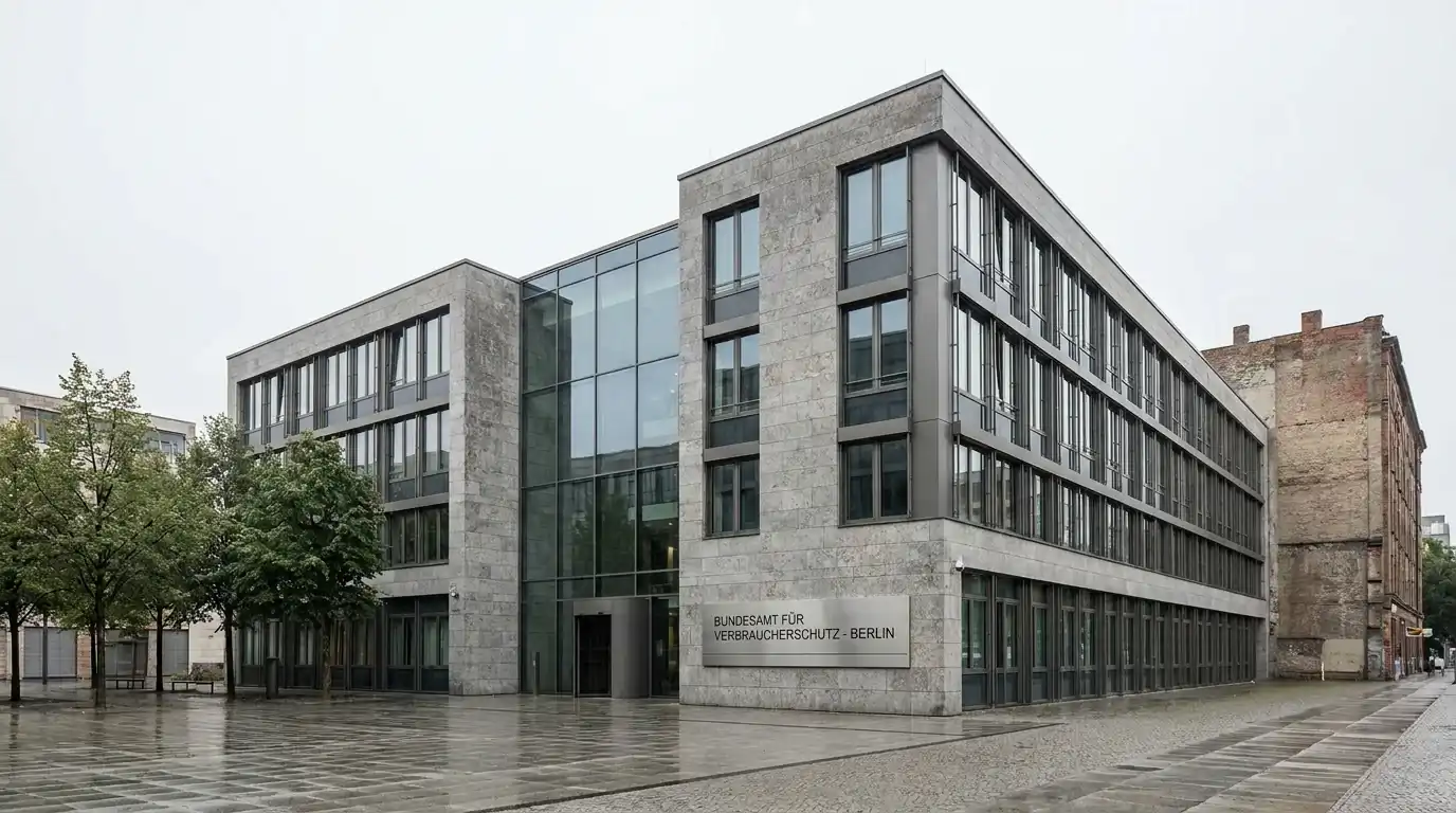 Gebäude der deutschen Glücksspielaufsicht mit unscharfem Hintergrund