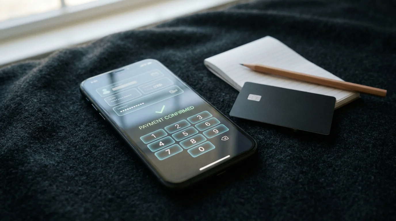 Detailansicht eines Smartphone-Bildschirms mit Kreditkarten-Einzahlungsmaske und 3-D-Secure-Bestätigung