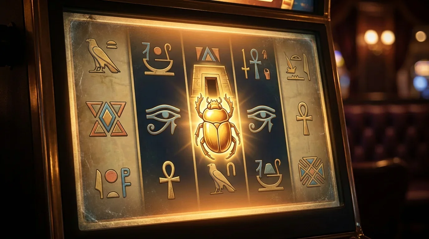 Ägyptisch inspirierte Spielsymbole mit goldenem Grabmal auf Walzen