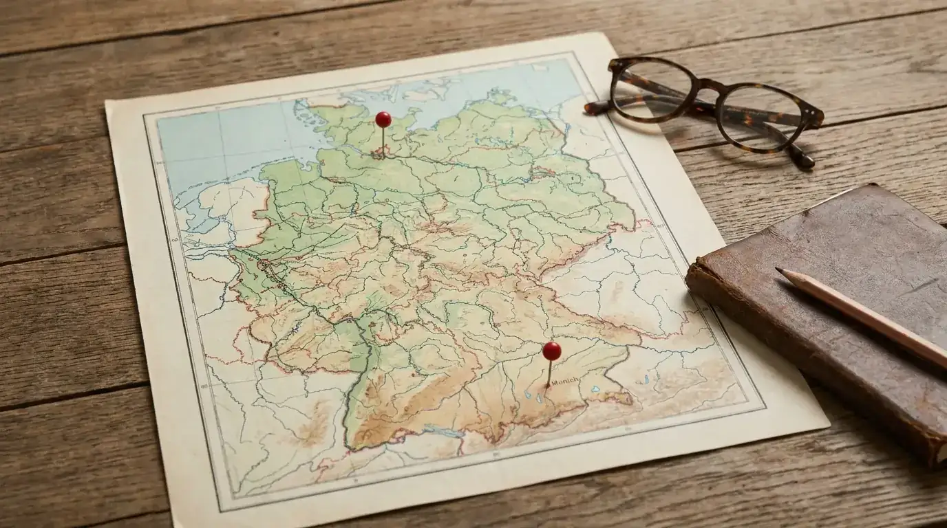 Landkarte Deutschlands mit hervorgehobenen Regionen als Sinnbild für die wenigen legalen Baccarat-Angebote