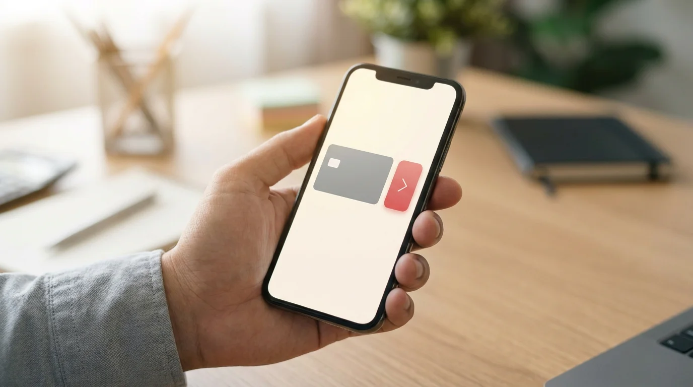 Detailaufnahme einer sauberen Online-Kassenoberfläche mit Mastercard-Logo und einem neutralen Einzahlungsformular auf einem Smartphone