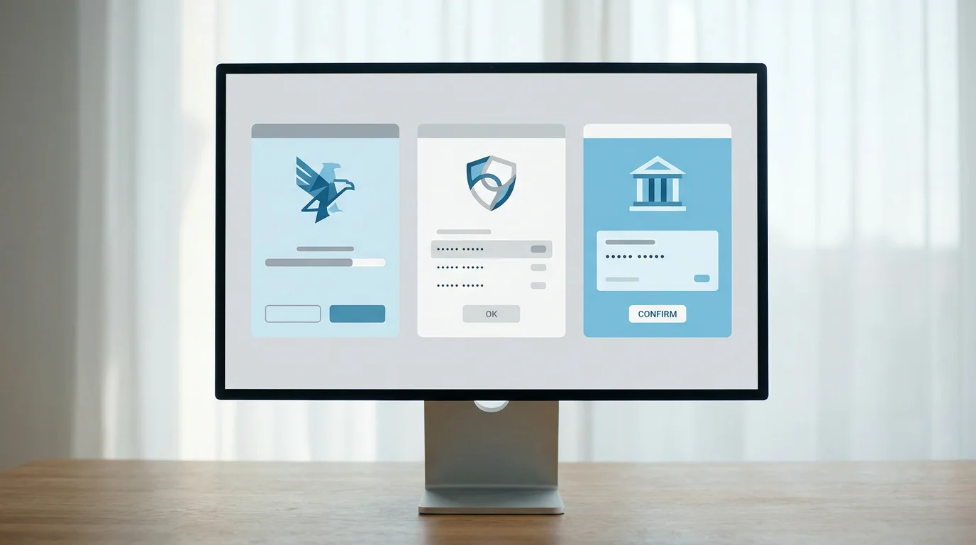 Vergleichstabelle verschiedener Online-Banking-Oberflächen nebeneinander auf einem Bildschirm