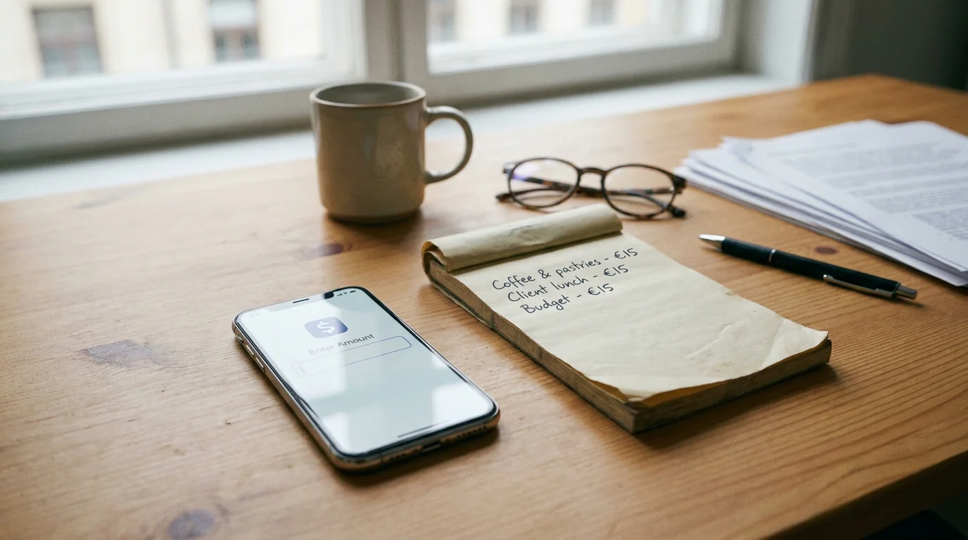Smartphone mit Paysafecard-Pin-Eingabe und daneben Notizbuch